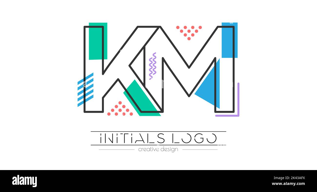 Letters K and M. Merging of two letters. Initials logo or abbreviation symbol. Vector illustration for creative design and creative ideas. Flat style. Stock Vector