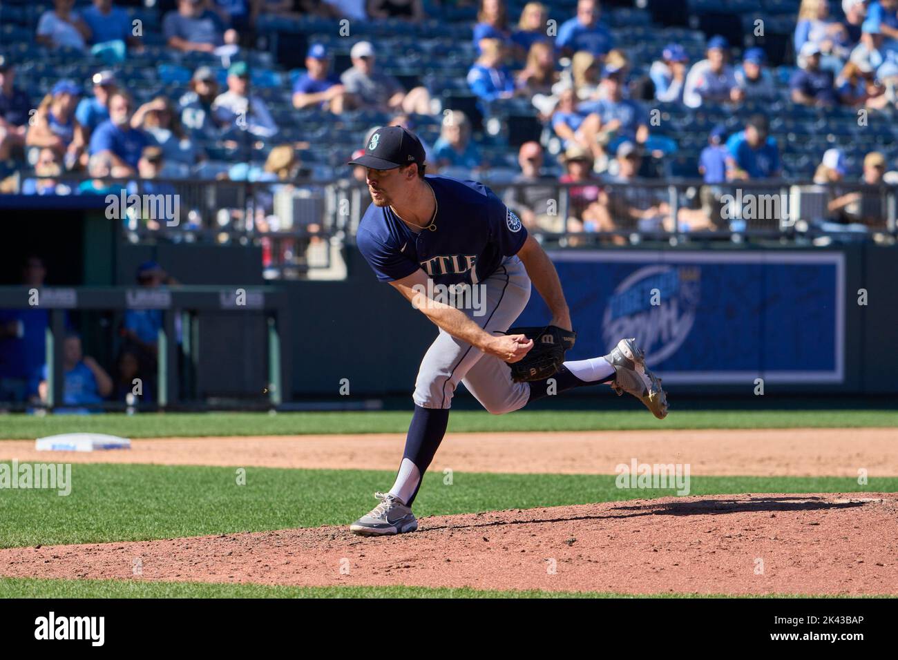 September 25 2022: Seattle pitcher Matt Fiesta (67) throws a pitch during the game with Seattle Mariners and Kansas City Royals held at Kauffman Stadium in kansas City Mo. David Seelig/Cal Sport Medi Stock Photo