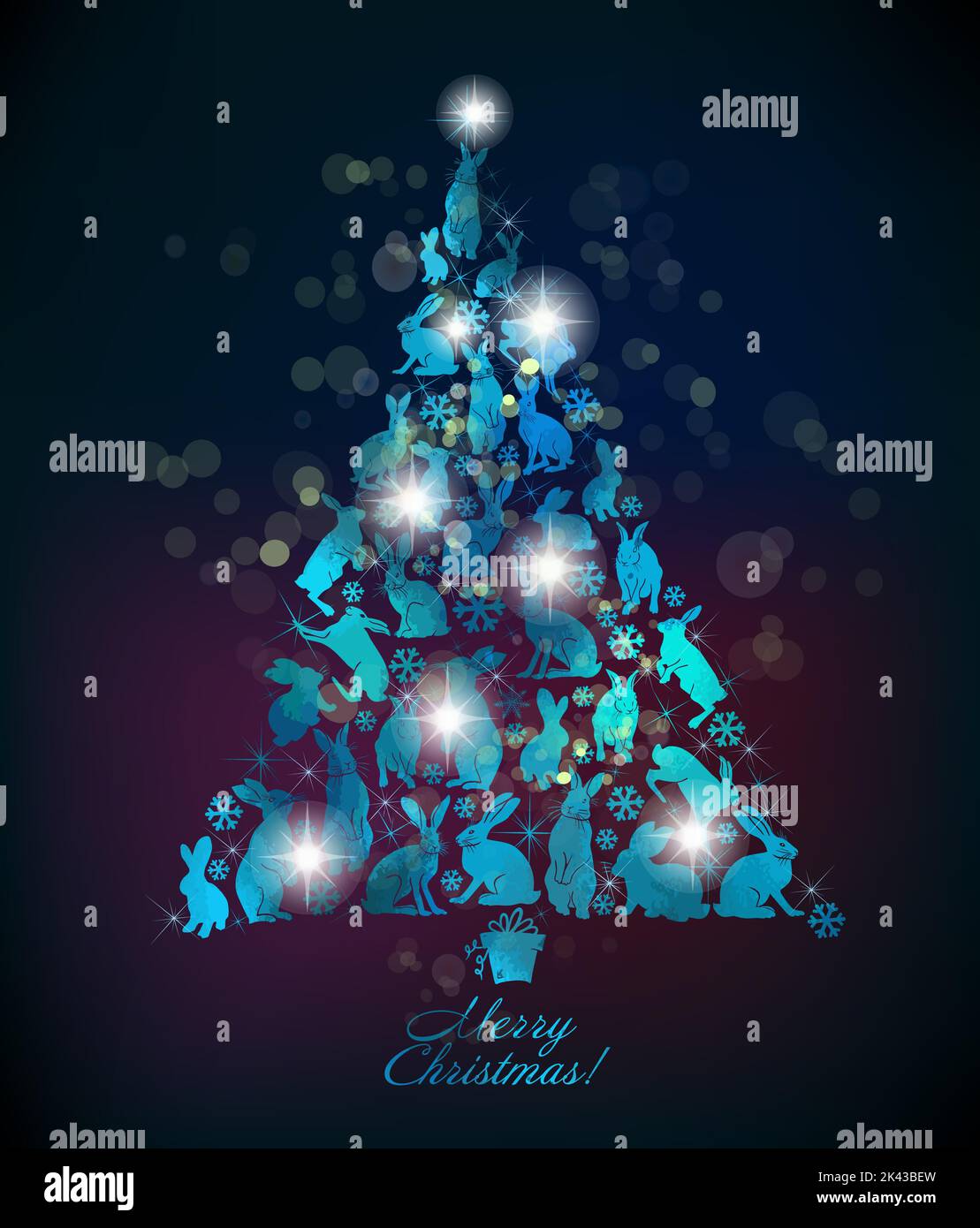 Tree of hares. Happy New Year 2023. Beautiful christmas card. Vector