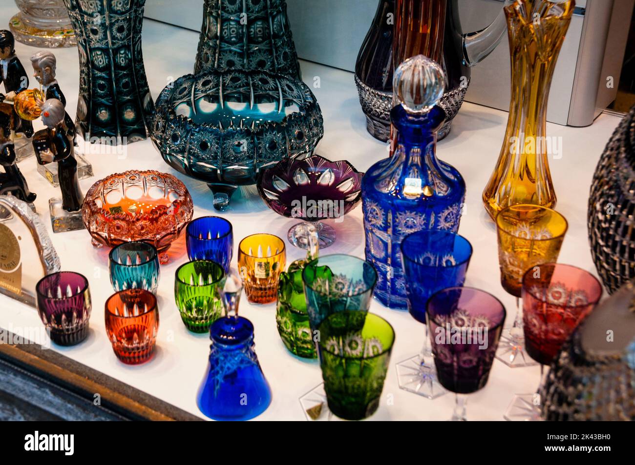Bohemian Crystal cut glass in Prague, Czech Republic. Stock Photo