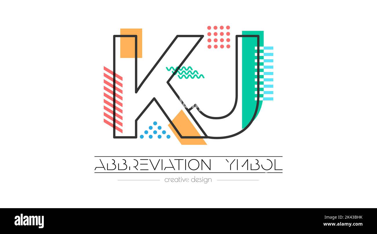 Letters K and J. Merging of two letters. Initials logo or abbreviation symbol. Vector illustration for creative design and creative ideas. Flat style. Stock Vector