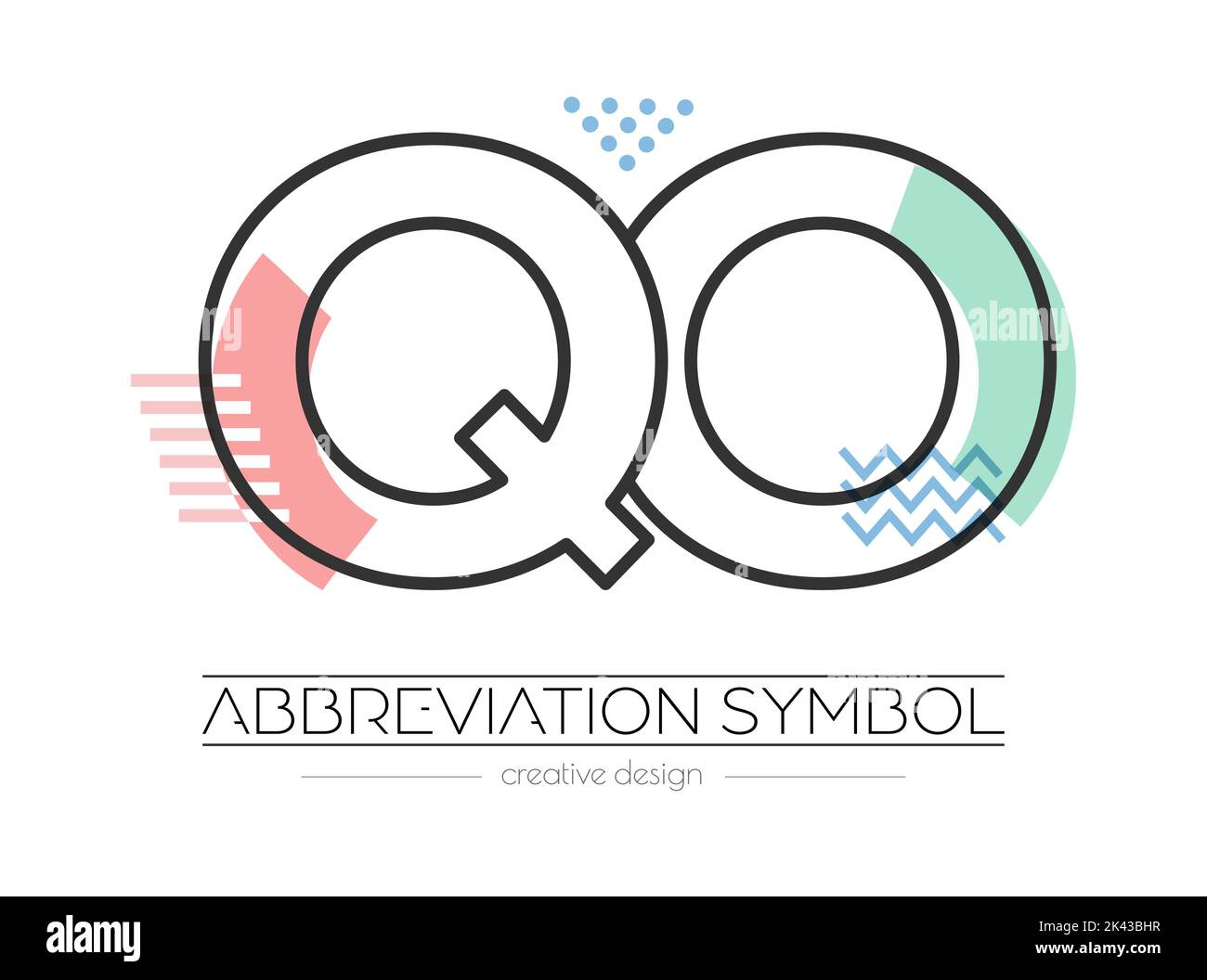 Letters Q and O. Merging of two letters. Initials logo or abbreviation symbol. Vector illustration for creative design and creative ideas. Flat style. Stock Vector