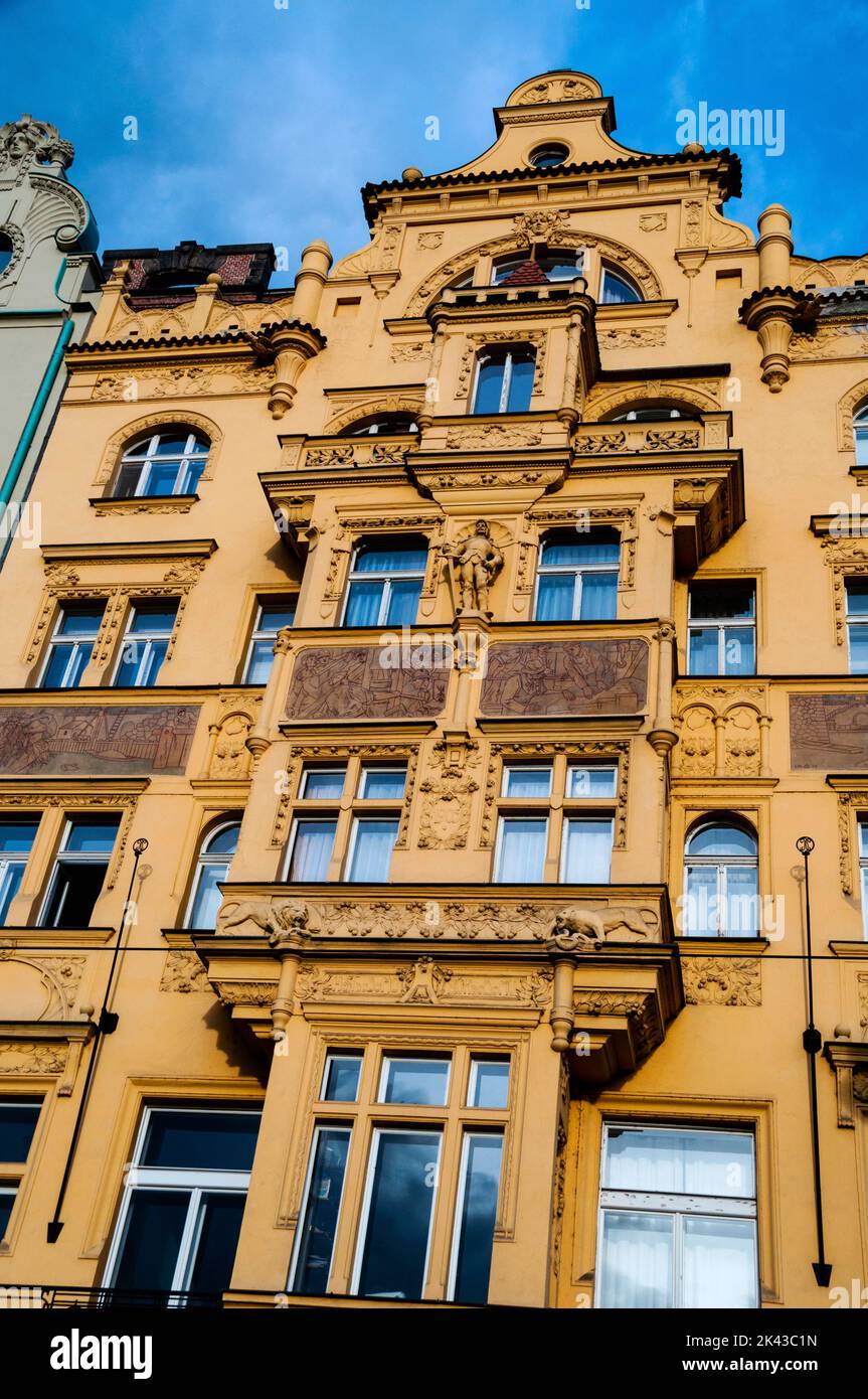 Sgraffito Art Nouveau Rivera House in Prague, Czech Republic. Stock Photo