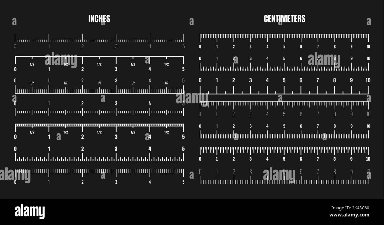 Realistic white centimeter and inch scale for measuring length or