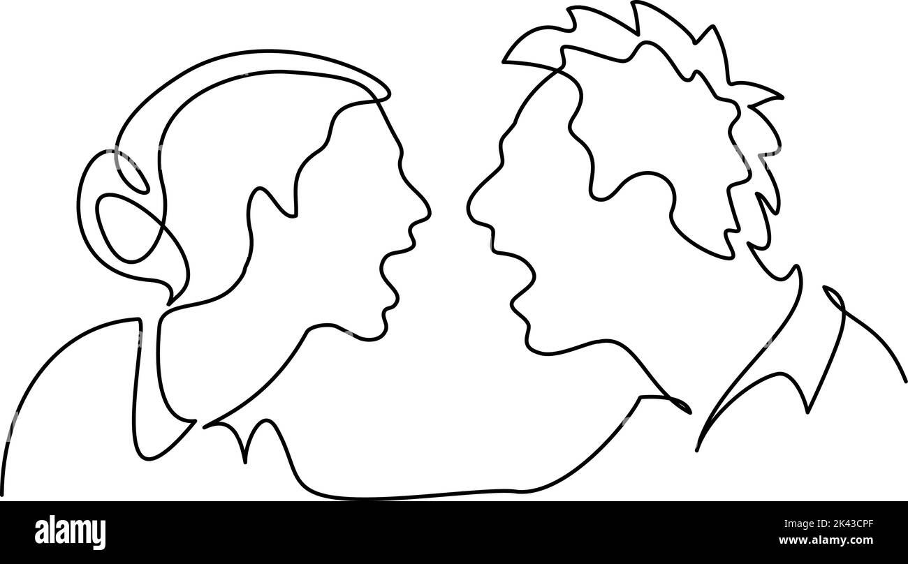 Man and woman rudely arguing with each other. Continuous one line drawing. Vector illustration Stock Vector