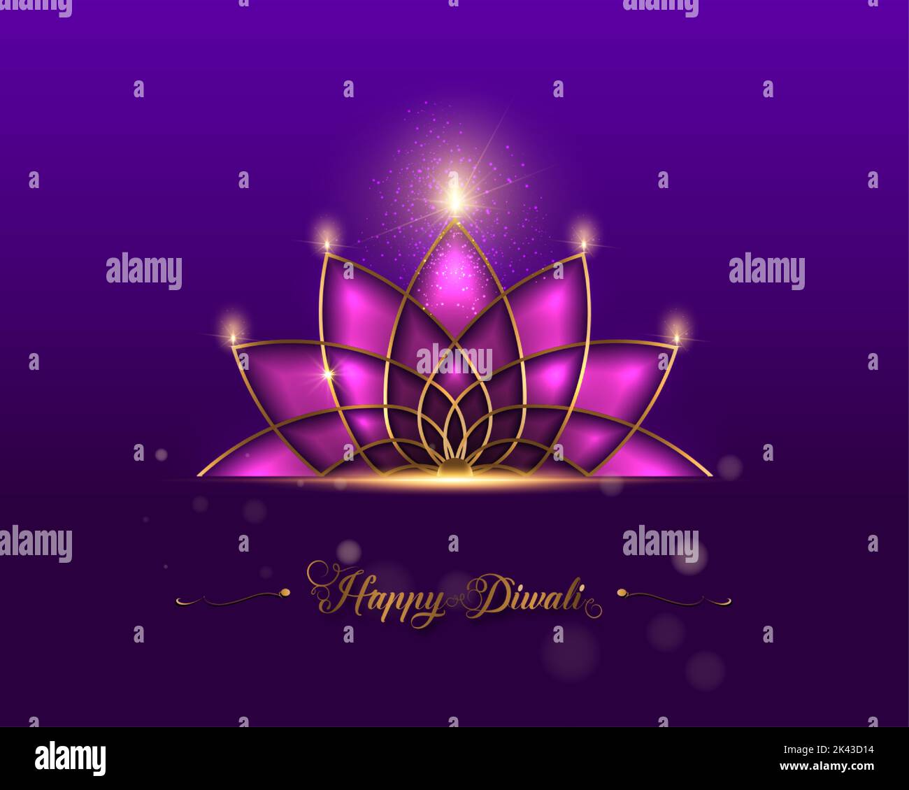 Happy Diwali Festival of Lights India Celebration colorful template. Graphic banner design of Indian Lotus Diya Oil Lamps, Modern Design Stock Vector