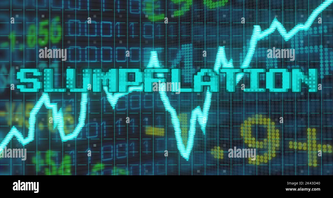 Image of data processing over slumpflation text Stock Photo