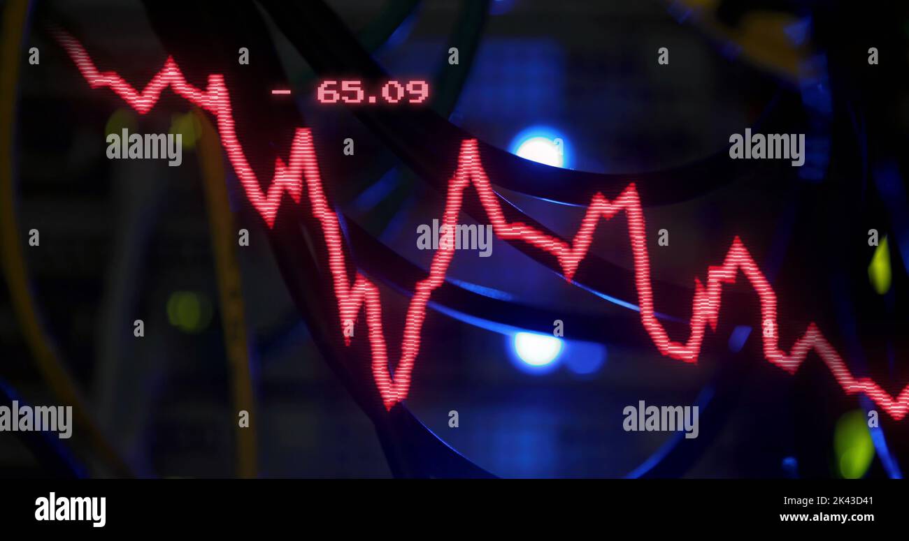 Image of data processing and stagflation text over server room Stock Photo