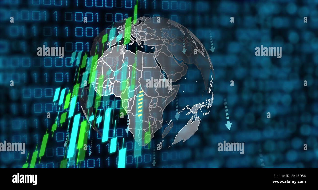 Image of data processing over globe Stock Photo