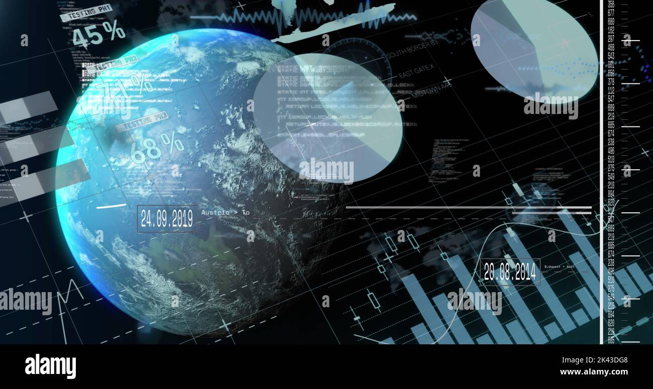 Image of data processing over globe Stock Photo