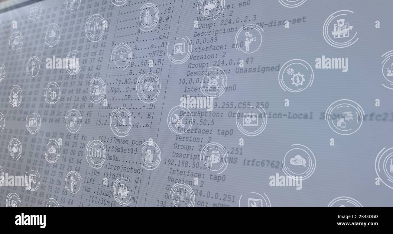 Image of network of digital icons over data processing against blue ...