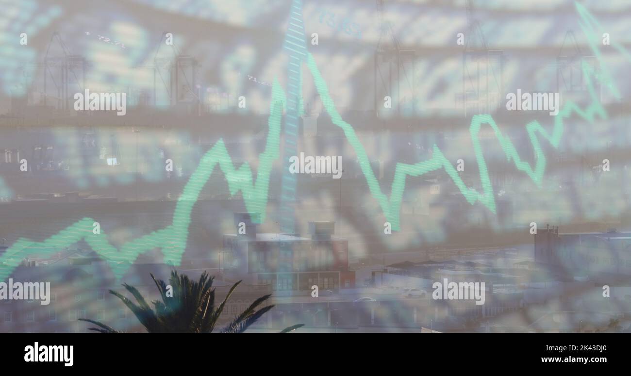 Image of data processing over cityscape Stock Photo
