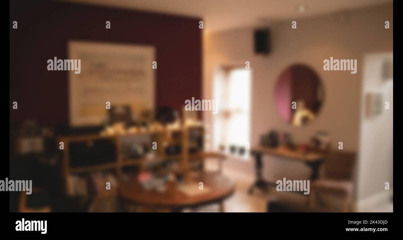Image of raising hands over empty house interior Stock Photo