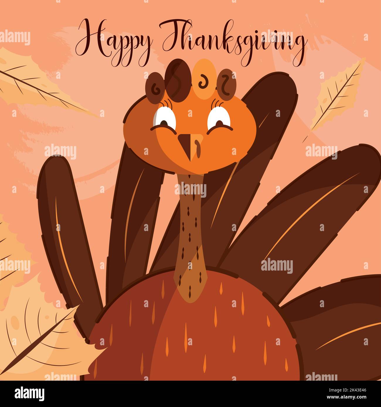 Colored turkey surrounded by autumn leaves Happy thanksgiving day ...