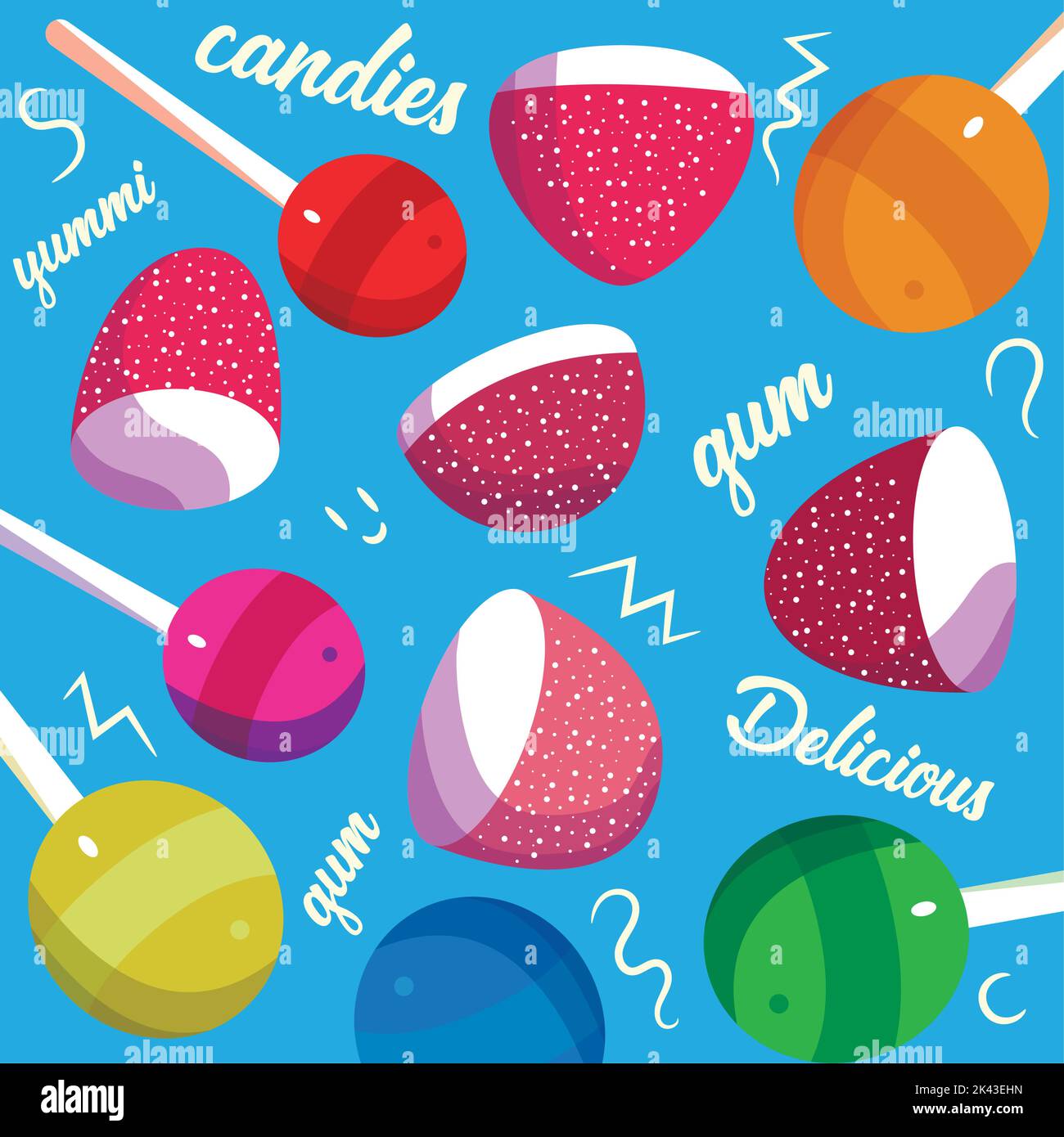 Seamless pattern background with marshmallows and lollipops Vector