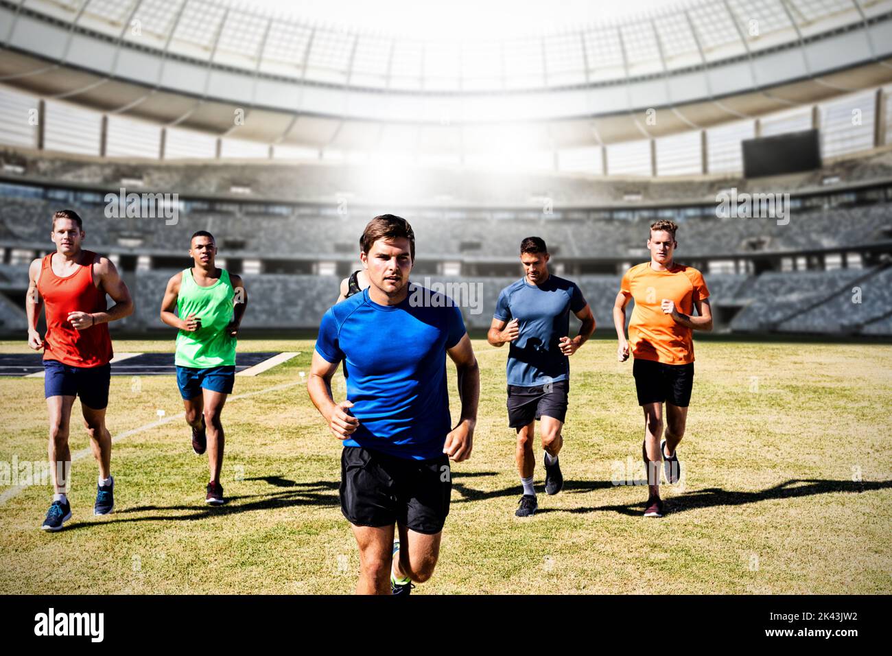 American Football Player against rugby goal post on a sunny day in the ...