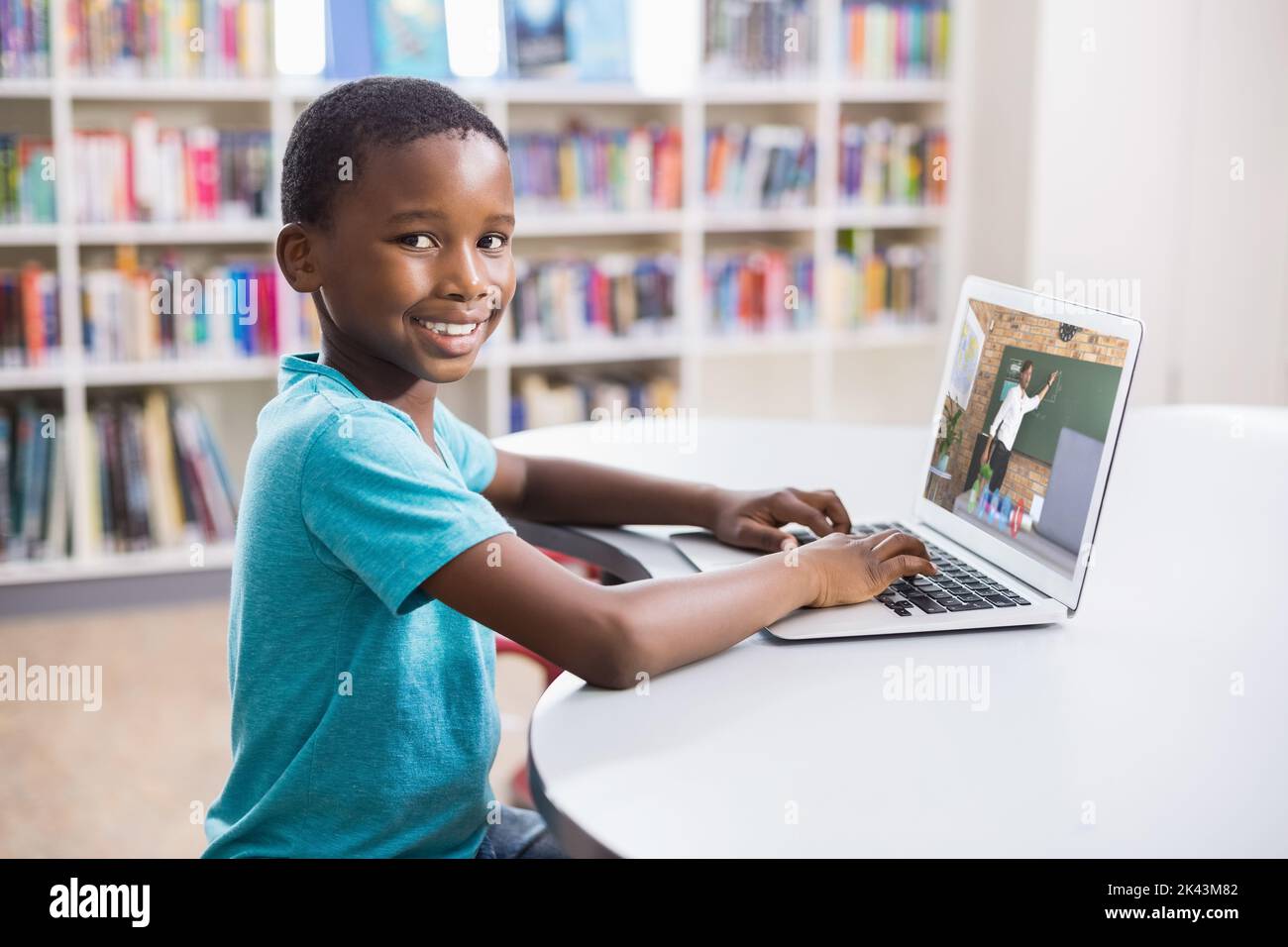 Portrait of male african american student having a video call with male ...