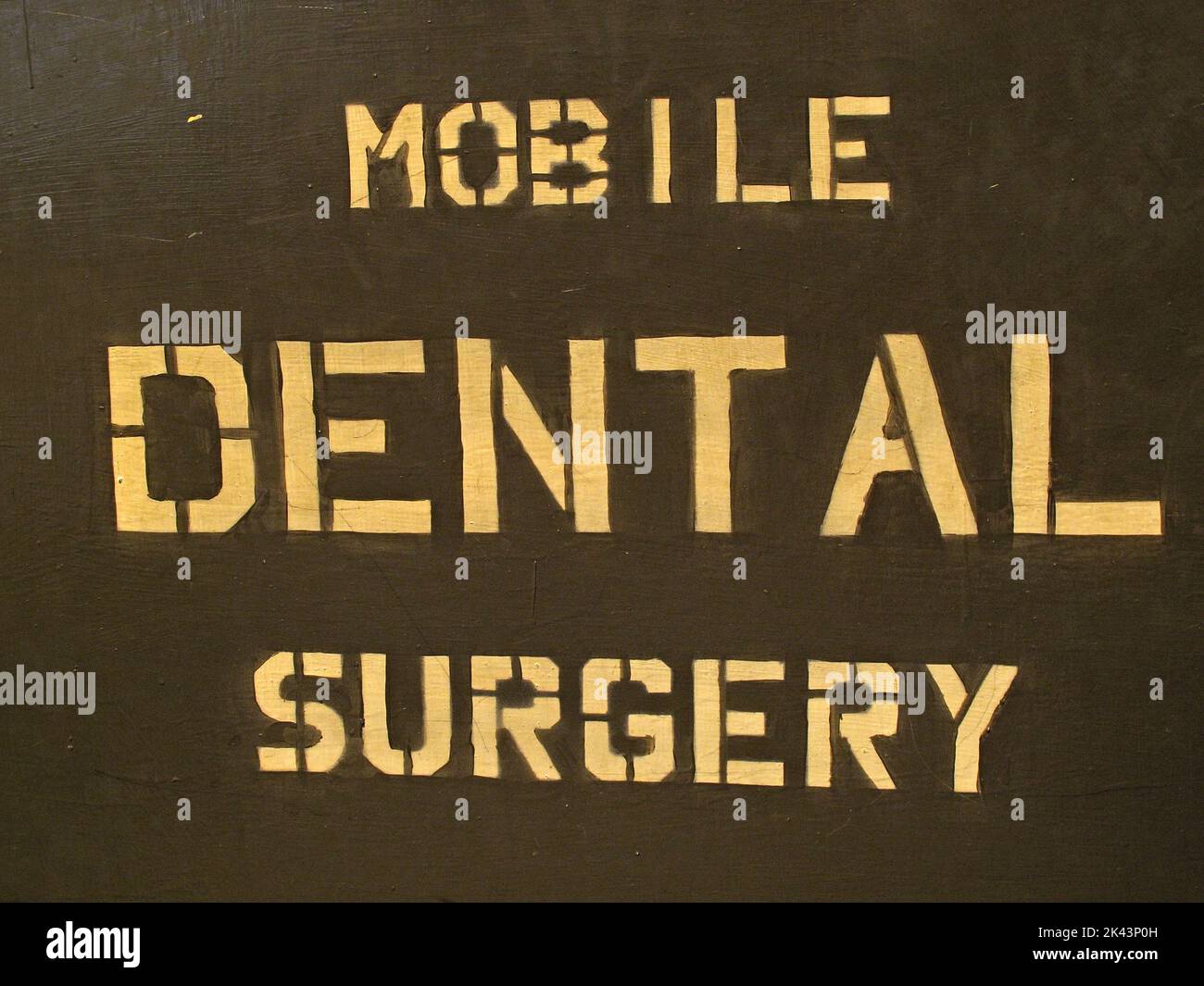 Mobile dental Surgery sign, the way forward for NHS dentists and improving dental care? Stock Photo