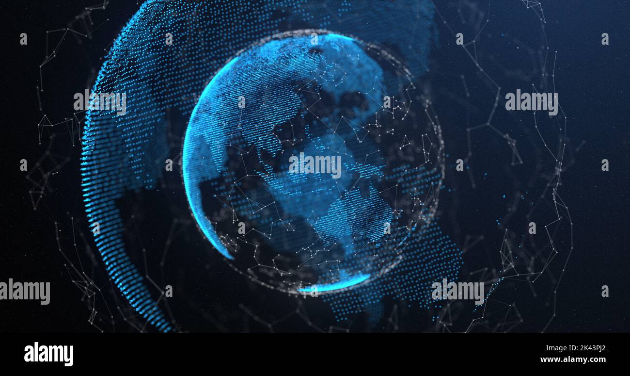 Image of blue glowing planet Earth with digital network of connections ...