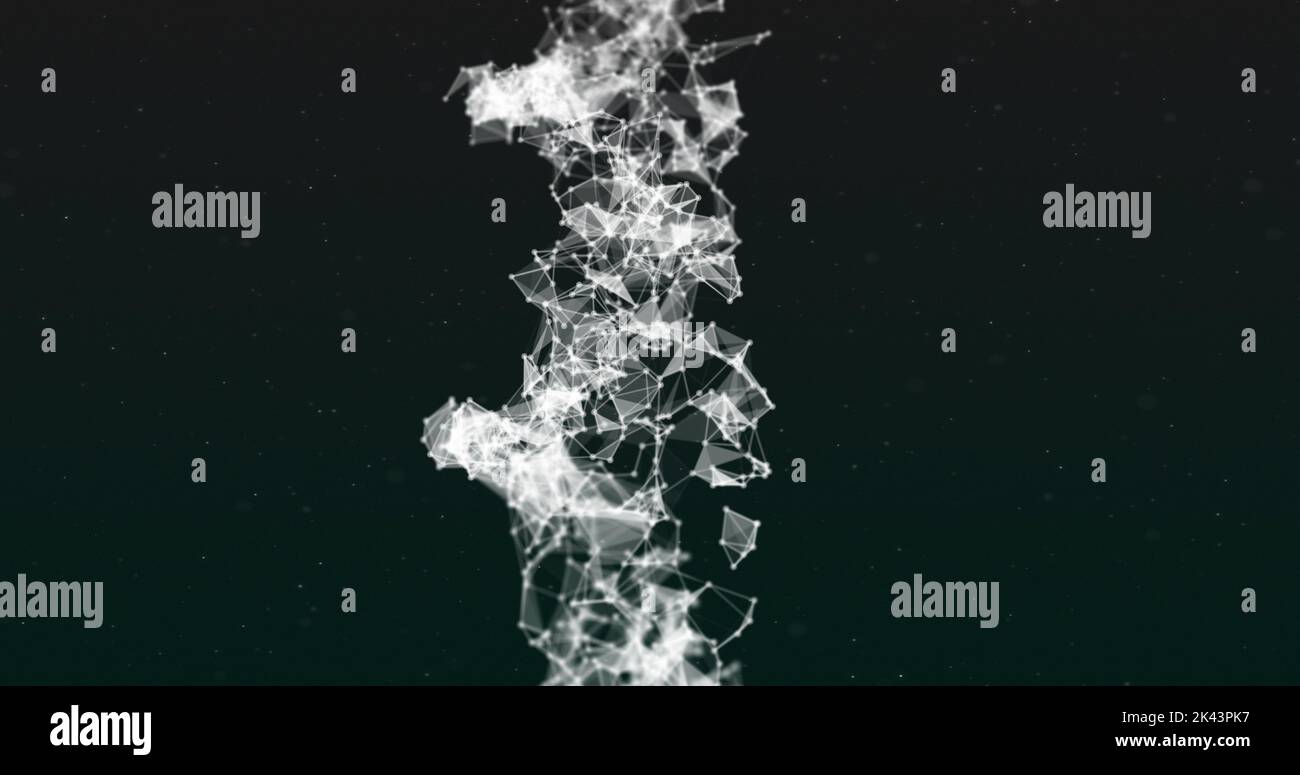 Image of white glowing 3D double helix DNA strand spinning on black ...