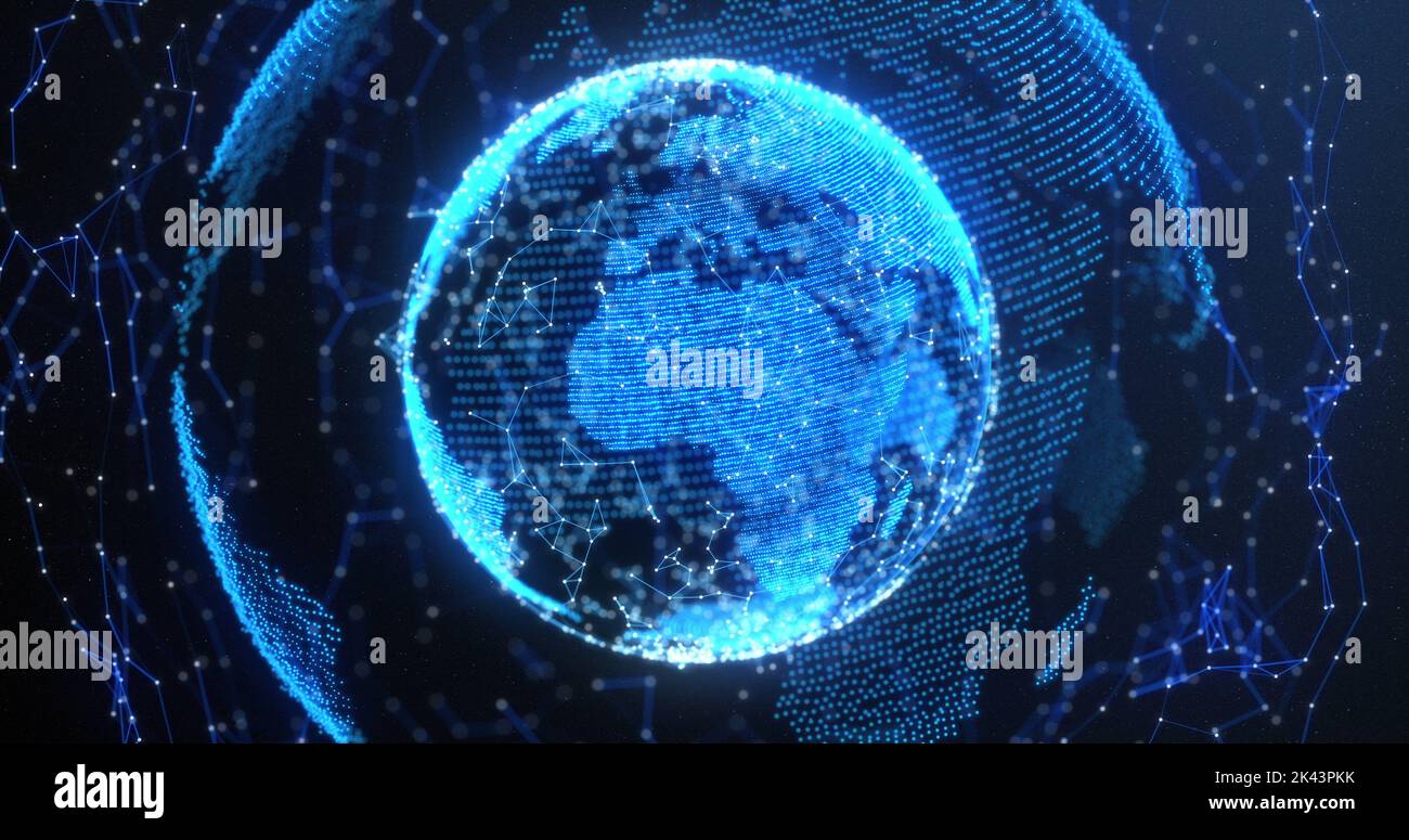 Image of blue glowing planet Earth with digital network of connections ...