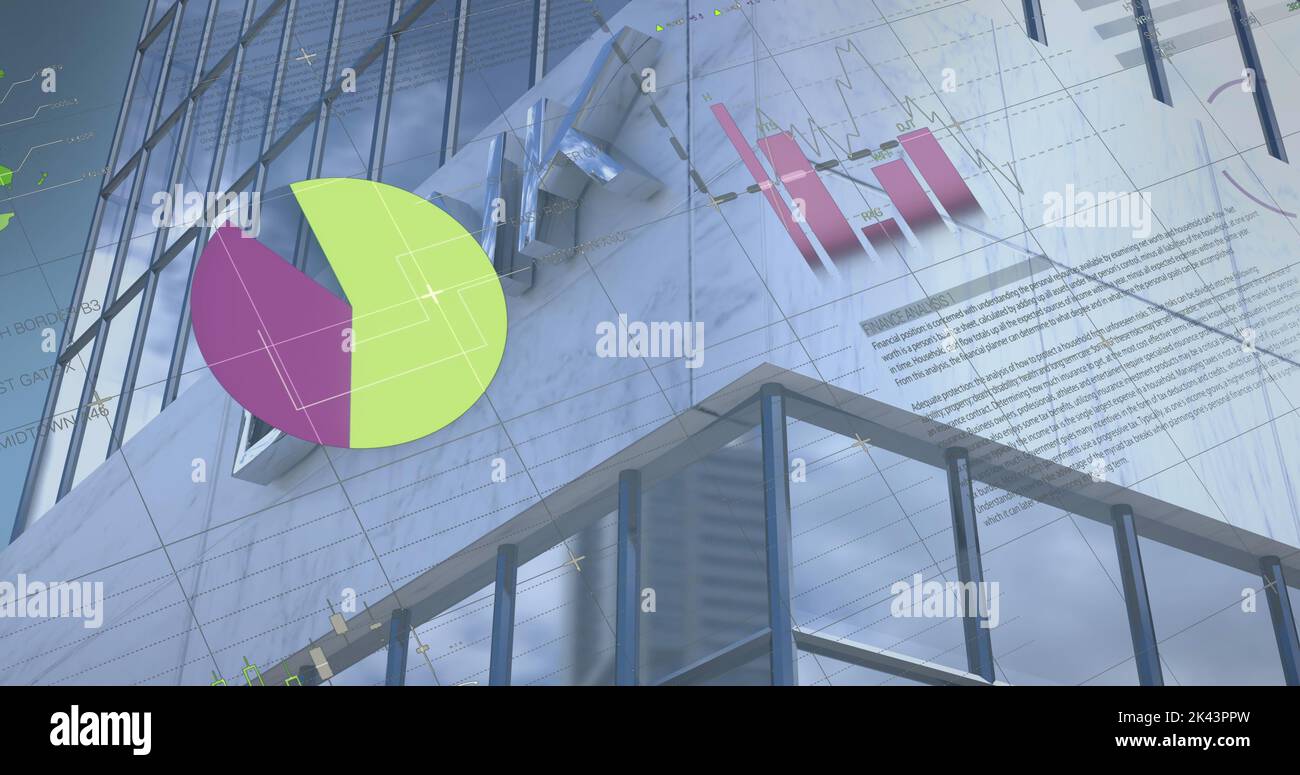 Image of data processing over cityscape Stock Photo