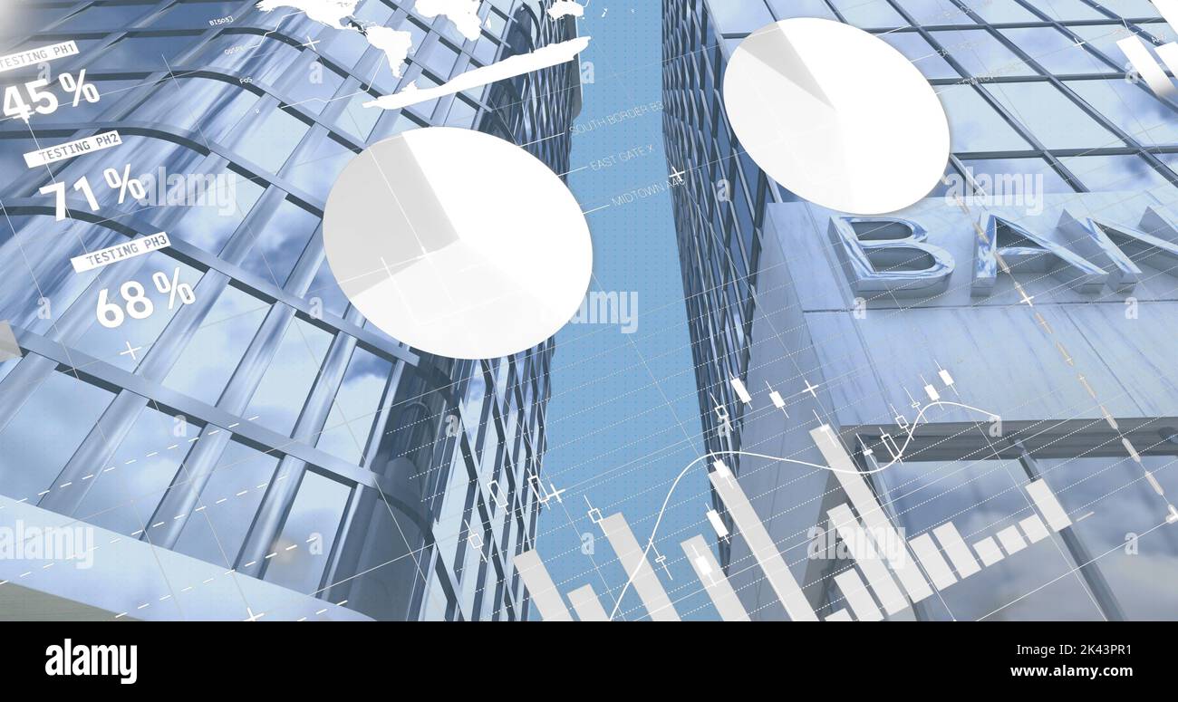 Image of data processing over cityscape Stock Photo