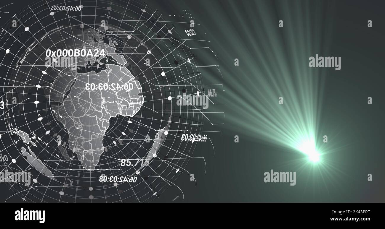 Image of data processing over globe Stock Photo