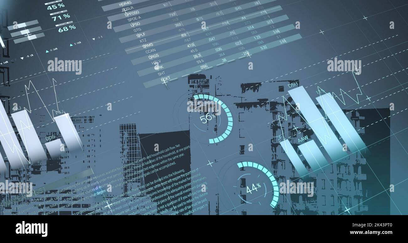 Image of data processing over cityscape Stock Photo