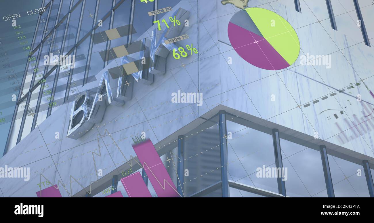 Image of data processing over cityscape Stock Photo