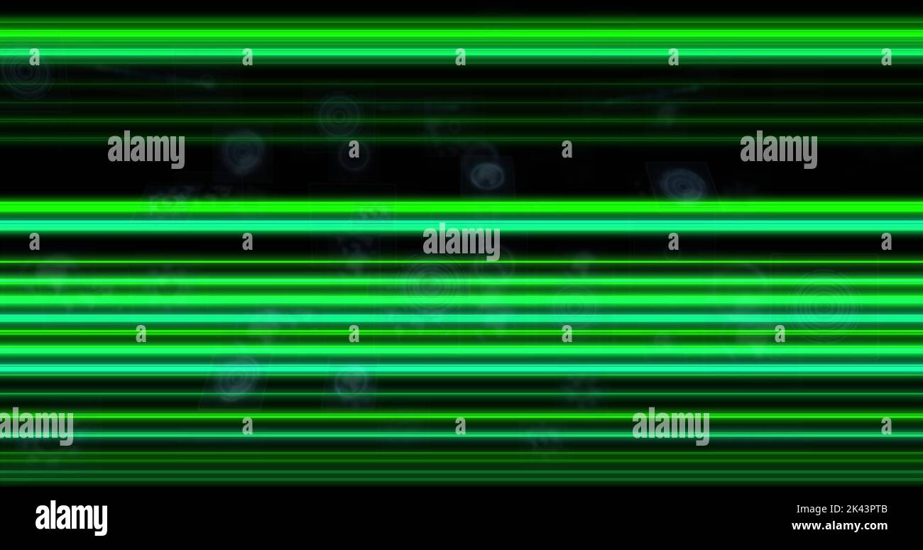 Image of light trails over data processing Stock Photo