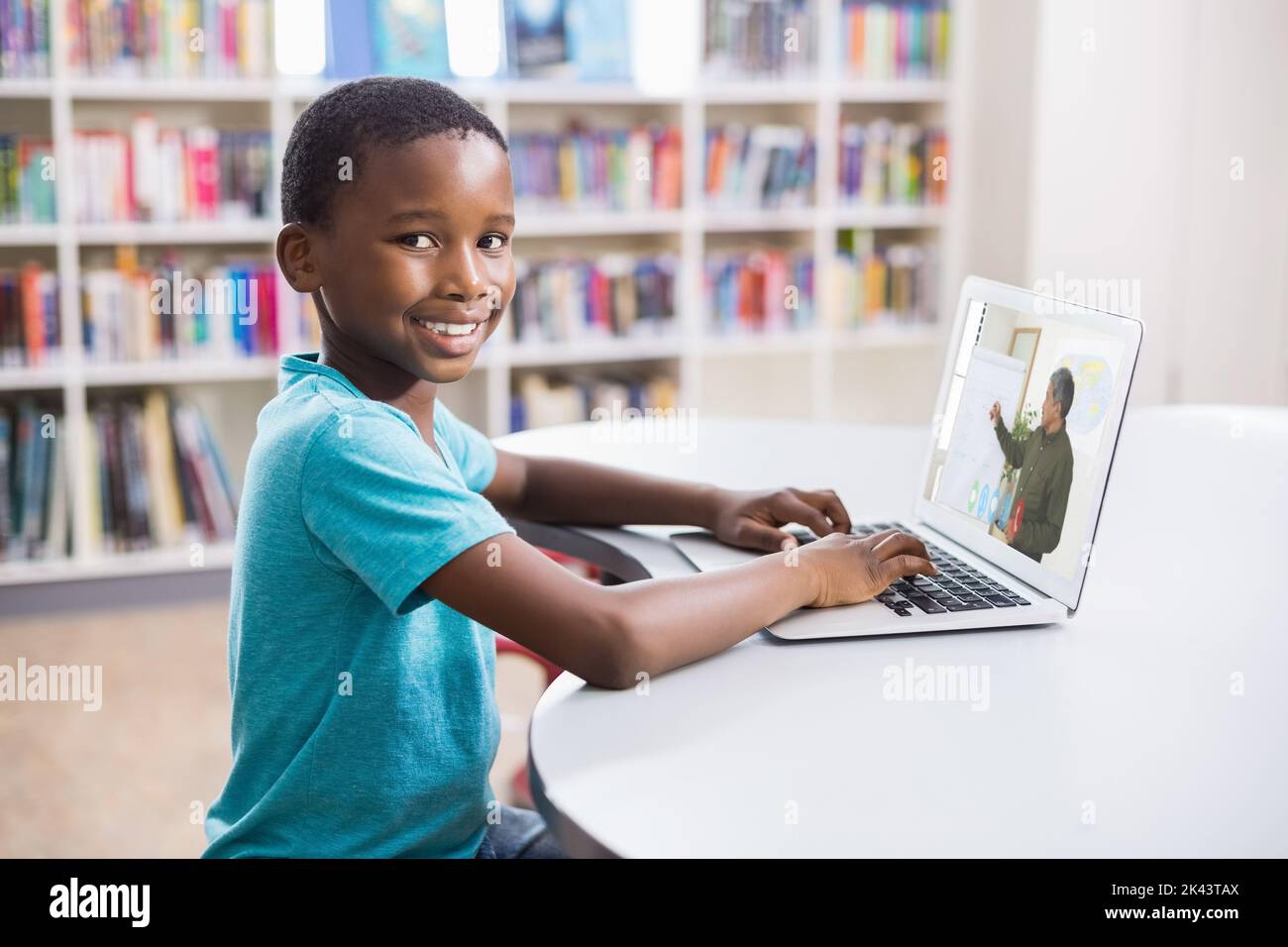 Portrait of male african american student having a video call with male ...