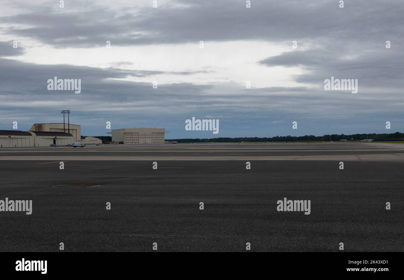 The Joint Base Charleston flightline sits empty after C17 Globemaster