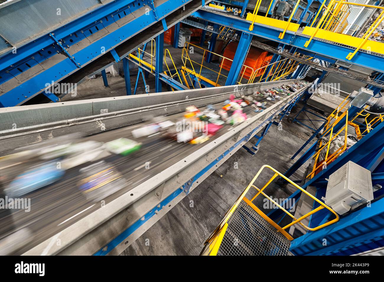 Conveyor belt transports sorted litter at recycling plant Stock Photo