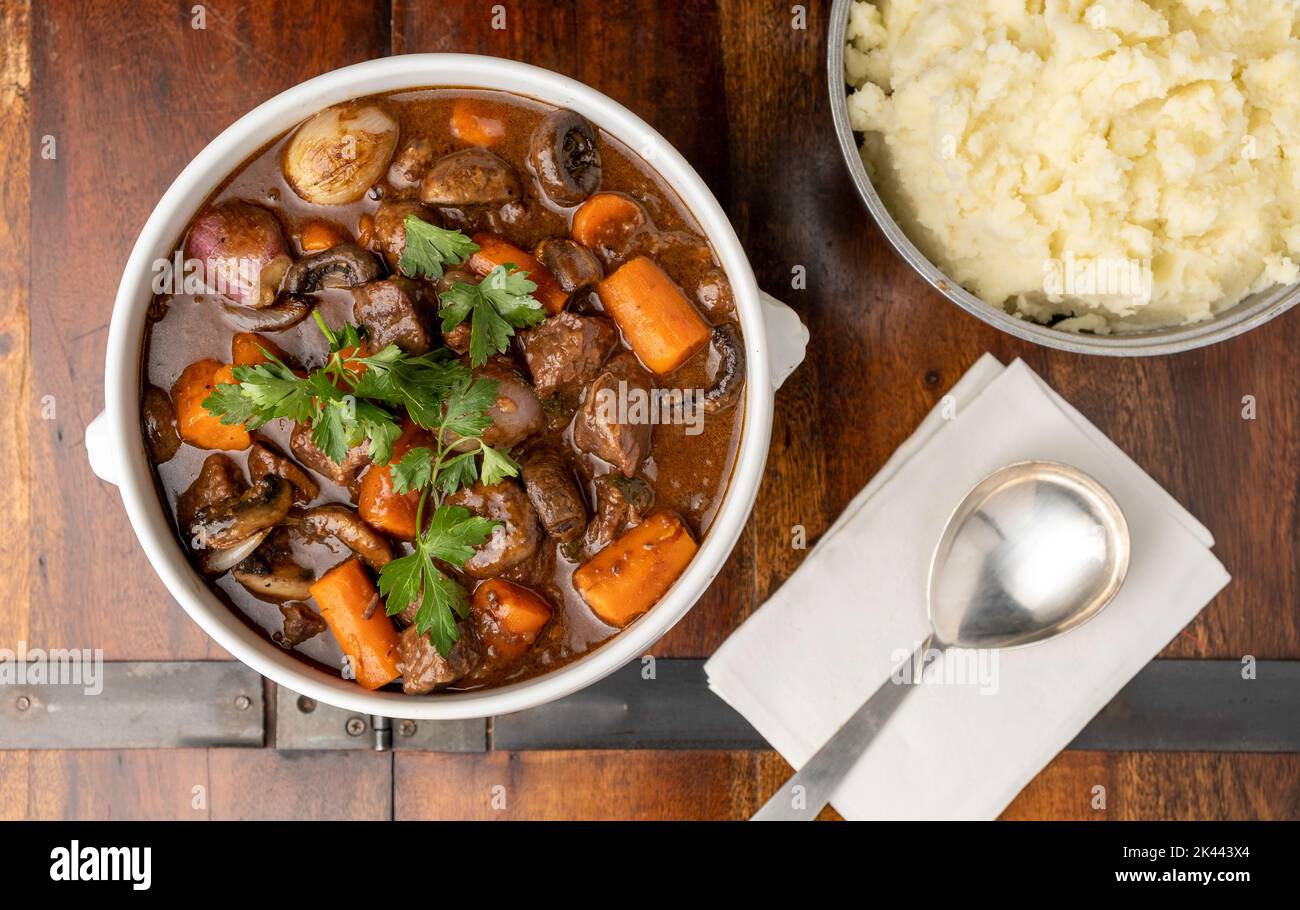 French beef stew with mashed potatoes Stock Photo
