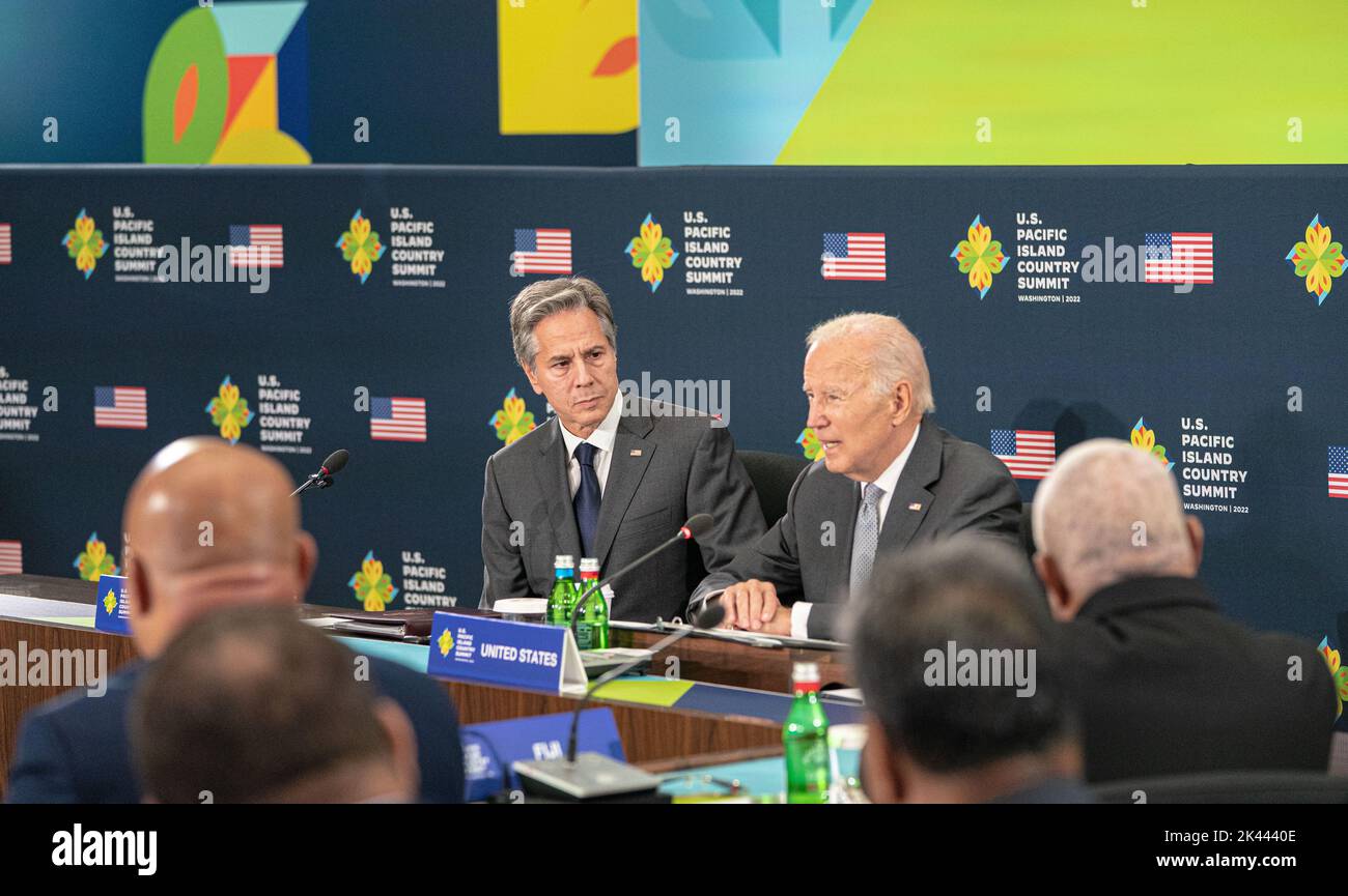 Washington, United States Of America. 29th Sep, 2022. Washington, United States of America. 29 September, 2022. U.S. President Joe Biden and Secretary of State Antony Blinken, left, host the U.S.-Pacific Island Country Summit at the Department of State, September 29, 2022 in Washington, DC Credit: Freddie Everett/State Department/Alamy Live News Stock Photo