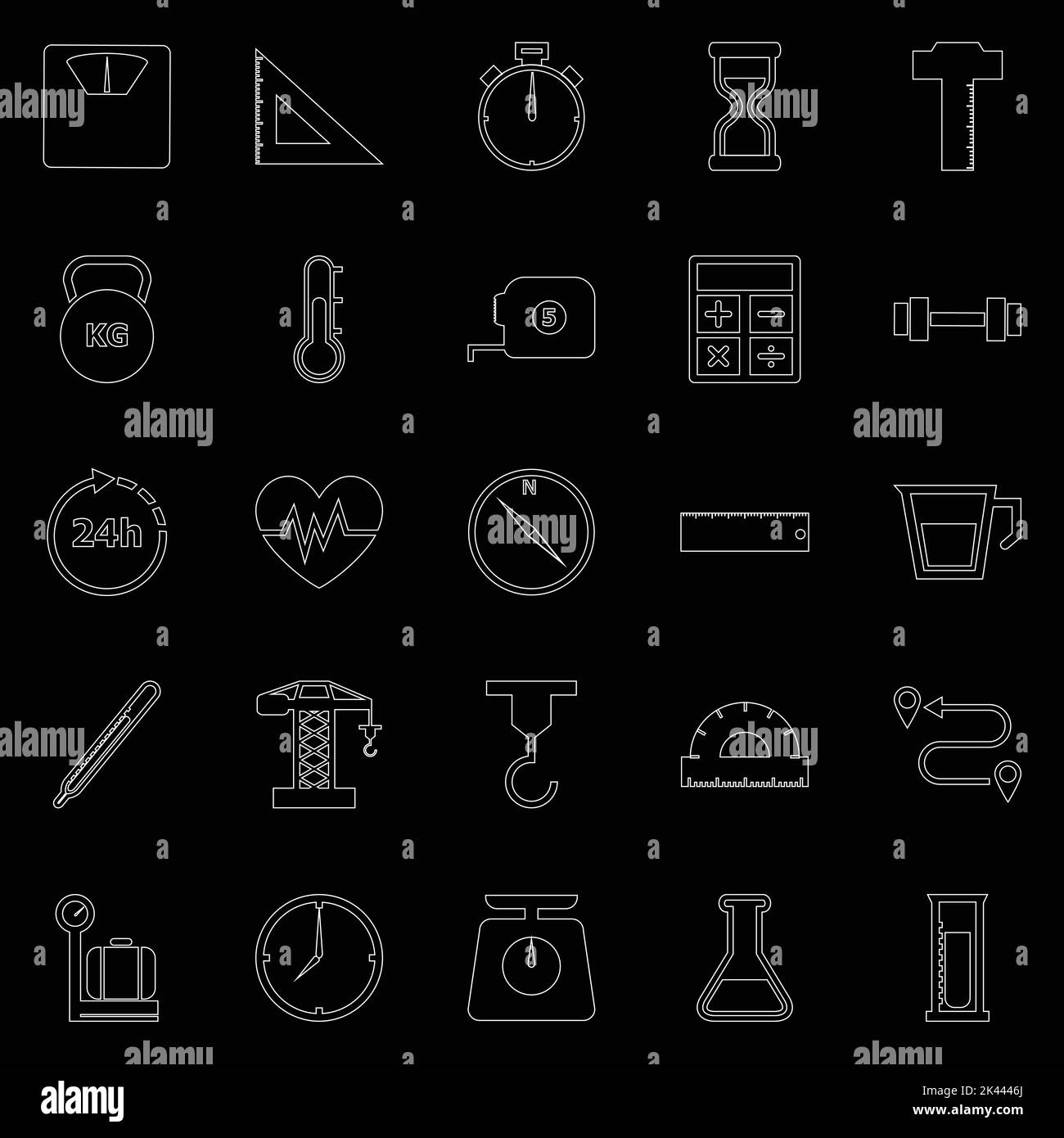 Measuring line icons on black background, stock vector Stock Vector ...