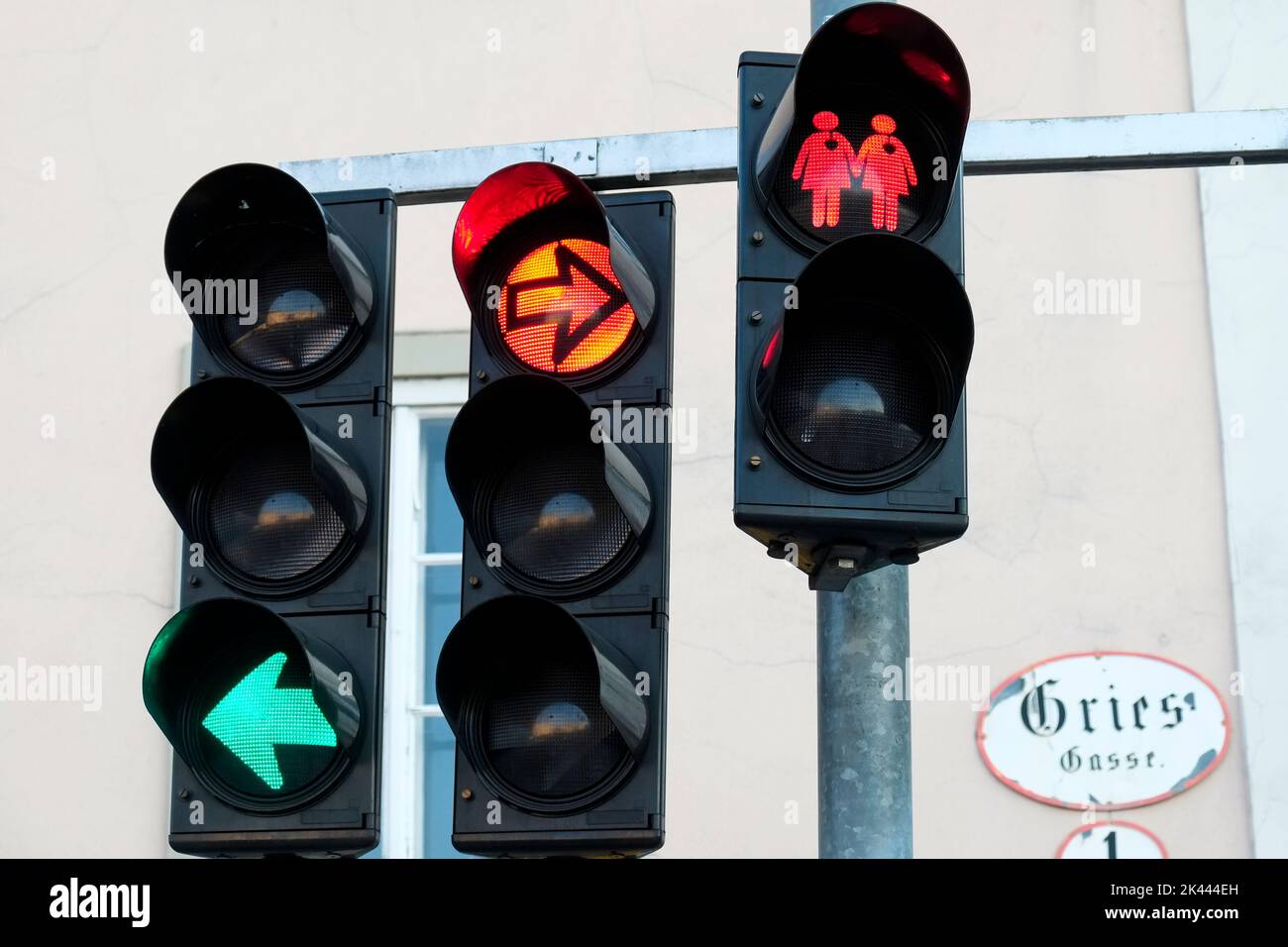 Different traffic lights on street Stock Photo