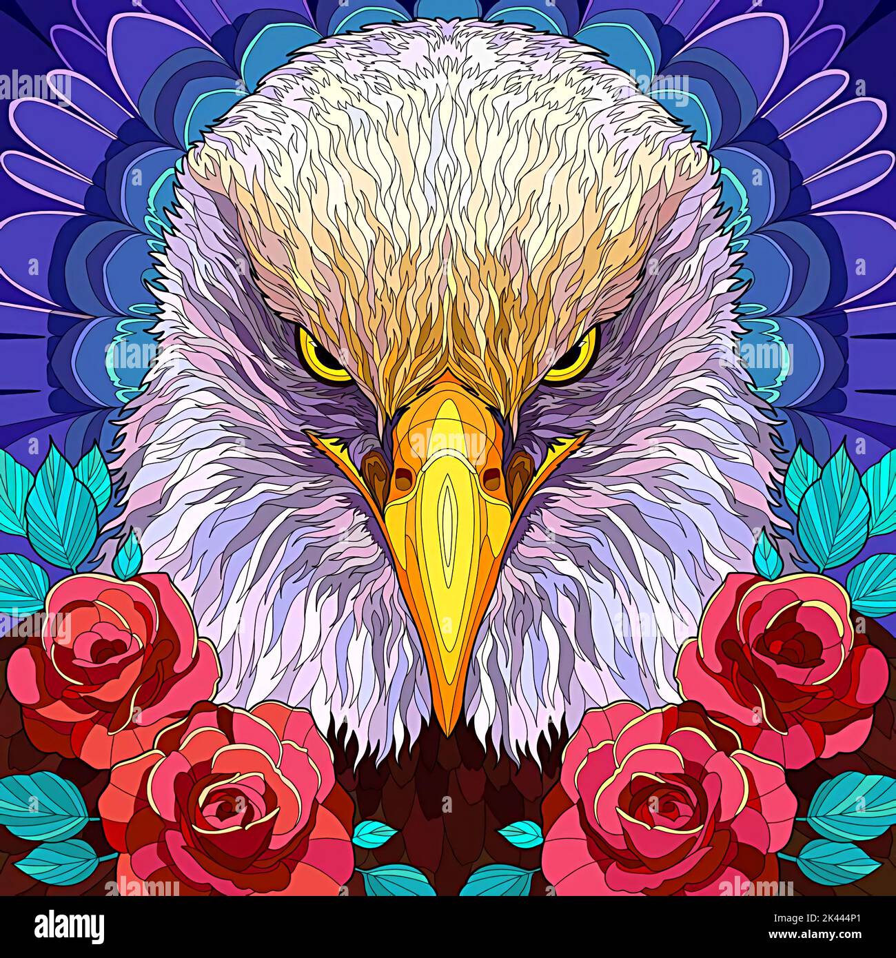 portrait of an eagle's head and four roses Stock Photo - Alamy