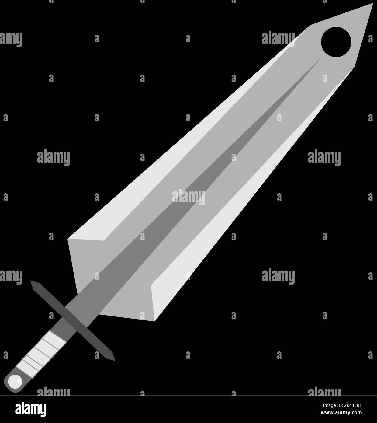 An imaginary sword, big sword with a diamond on the handle, anime style sword, video games weapon, black and grey and white colors Stock Photo