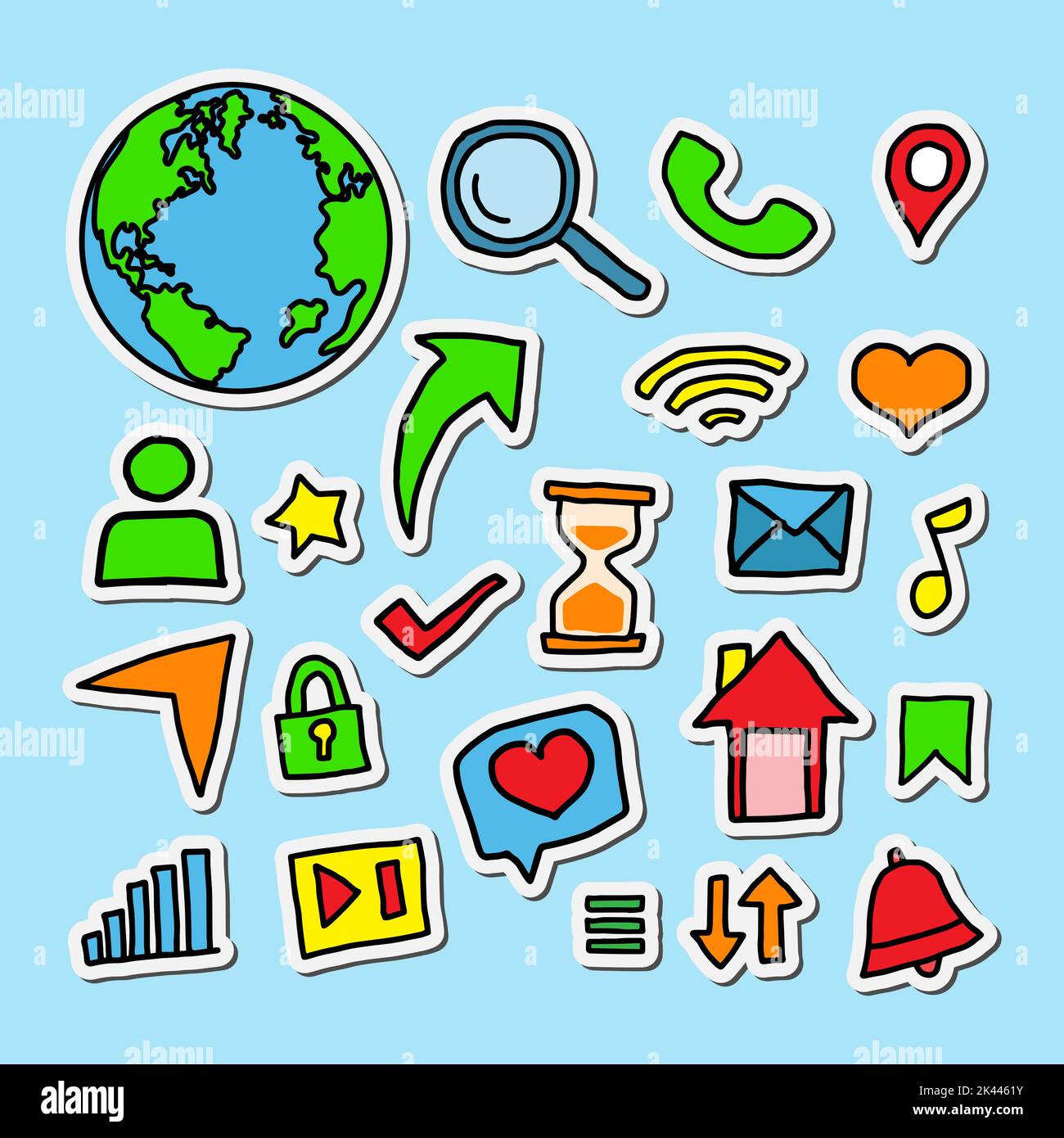 colorful doodle style social media network set for illustration design stickers Stock Vector