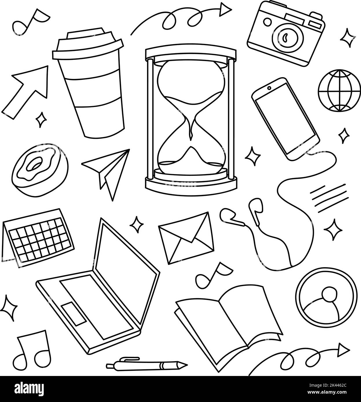 Doodle freelance hand drawing with work at home vector design concept