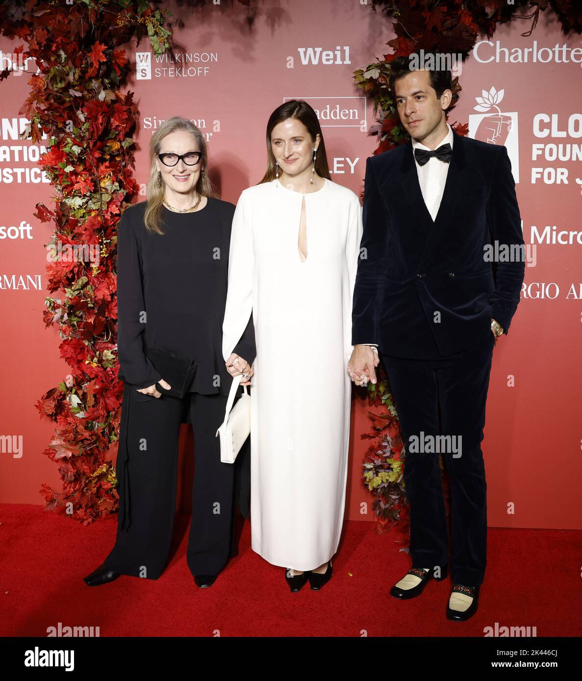 New York, United States. 29th Sep, 2022. Meryl Streep, Grace Gummer and Mark Ronson arrive on the red carpet at the Clooney Foundation For Justice Inaugural Albie Awards at New York Public Library on Thursday, September 29, 2022 in New York City. Photo by John Angelillo/UPI Credit: UPI/Alamy Live News Stock Photo