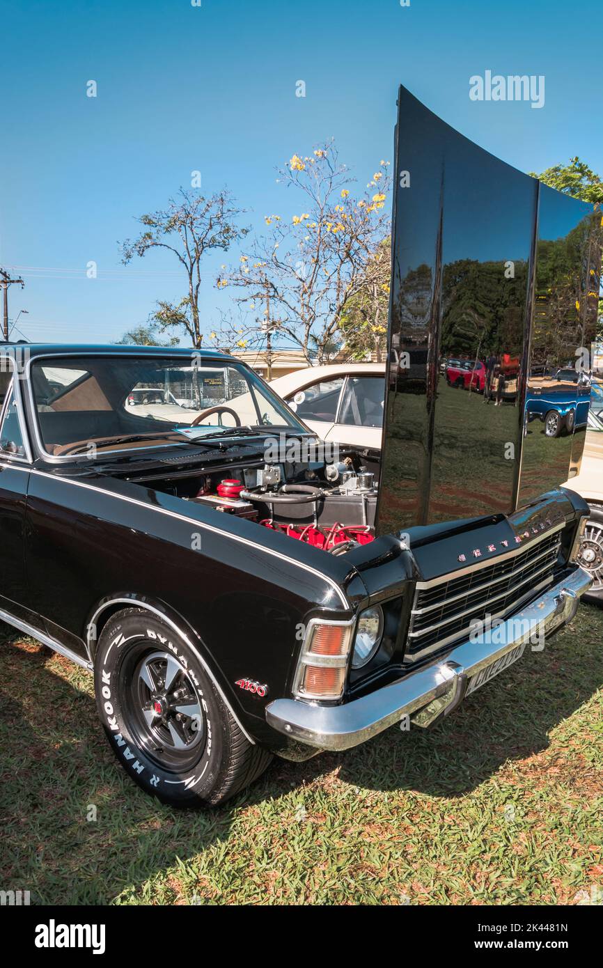 Londrina, Paraná, Brazil - September 24, 2022: Vehicle GM Opala Comodoro 1975 on display at vintage car show. Manufactured by General Motors of Brazil Stock Photo