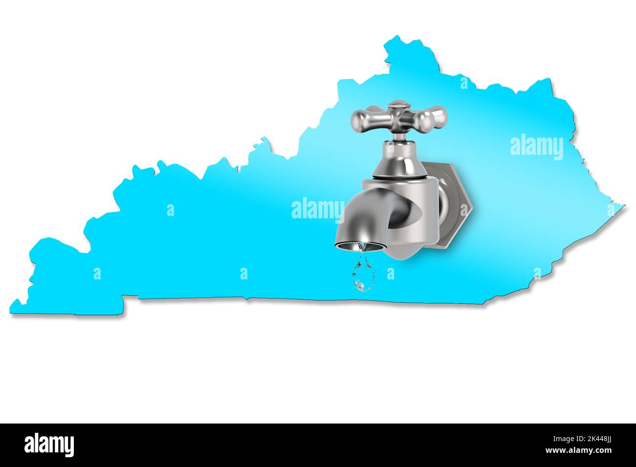 Kentucky map with water faucet for water shortage concept, 3d rendering