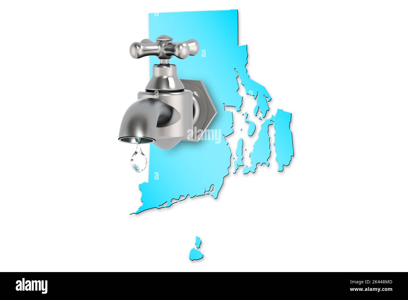 Rhode Island map with water faucet for water shortage concept, 3d rendering Stock Photo