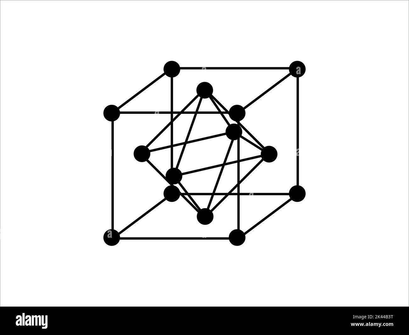 Volumetric Crystal lattice. The position of atoms in a crystal. Vector illustration for physics