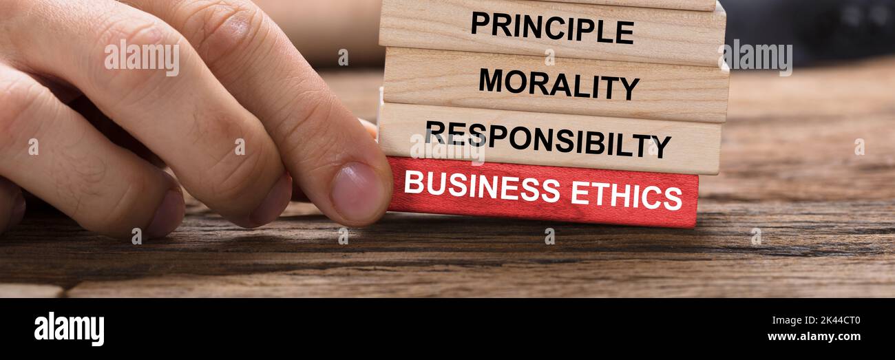 Business Ethics And Principal Values. Manage Essential Balance Stock Photo