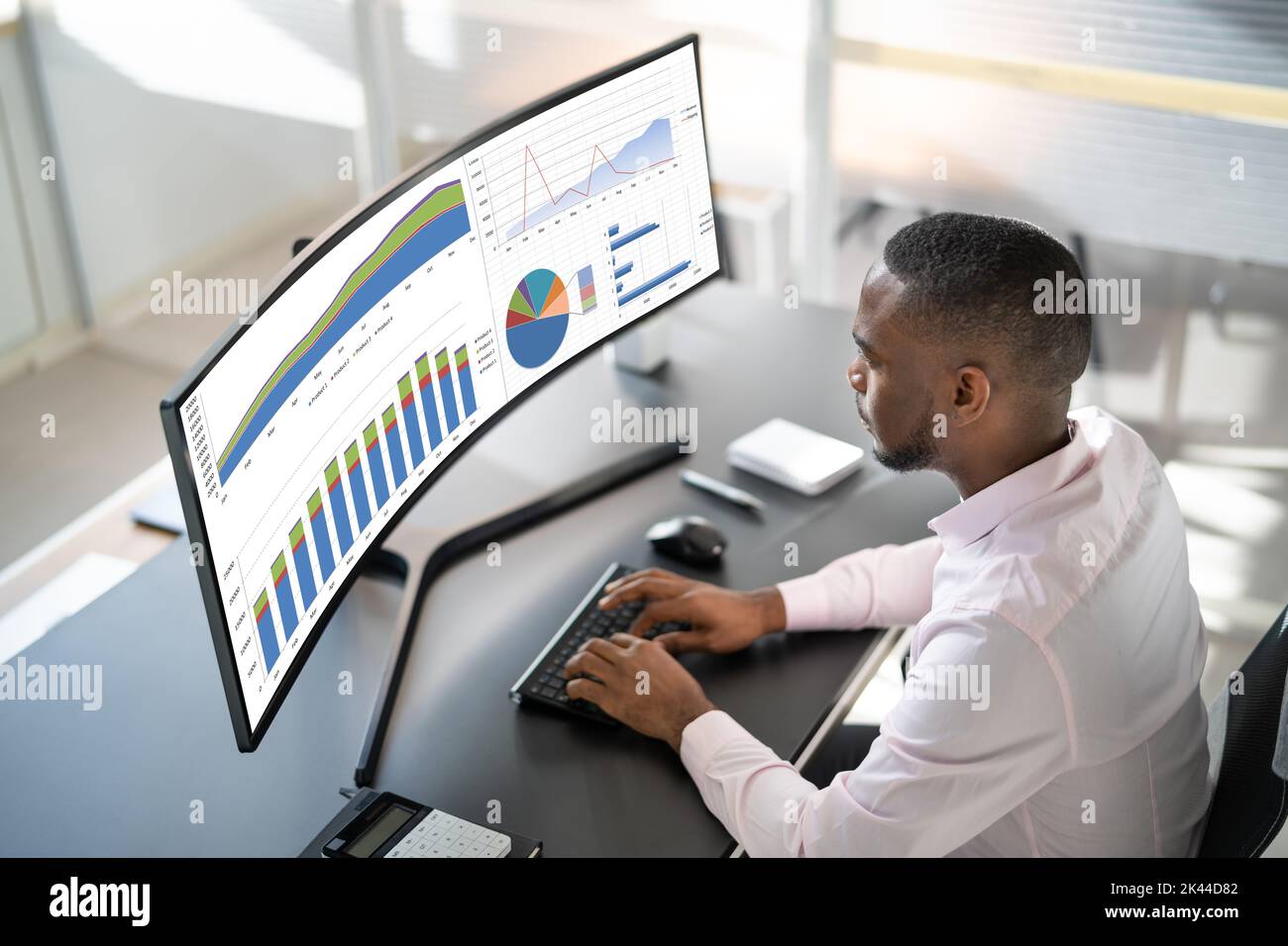 Financial Business Analytics Data Dashboard. Analyst Man Stock Photo