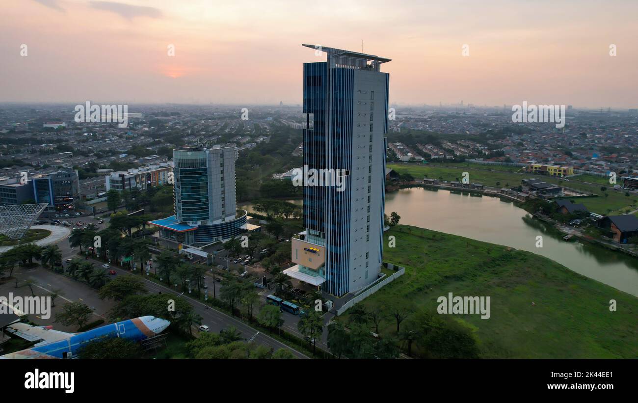 Aerial view of Residential environment at Summarecon Bekasi when sunset. One of the largest housing in bekasi. Bekasi, Indonesia, September 30, 2022 Stock Photo